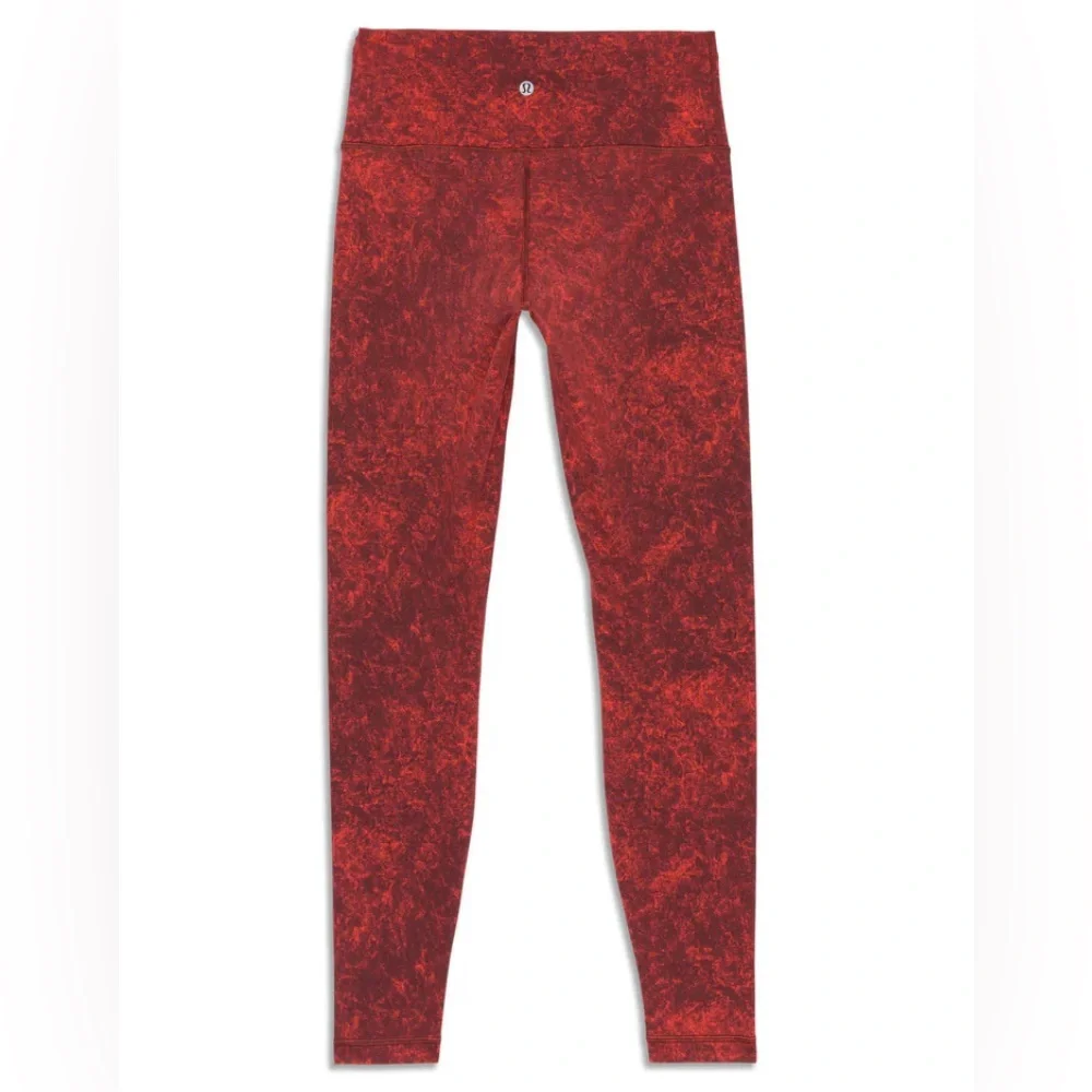 NWT Lululemon Wunder Train HR Tight 25” Autumn Red Black Denim Wash Print Sz. 20